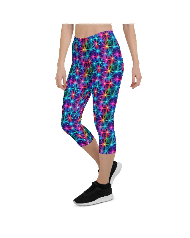 Yoga Pants for Full Flexibility and Comfort -Neon Flower Capris