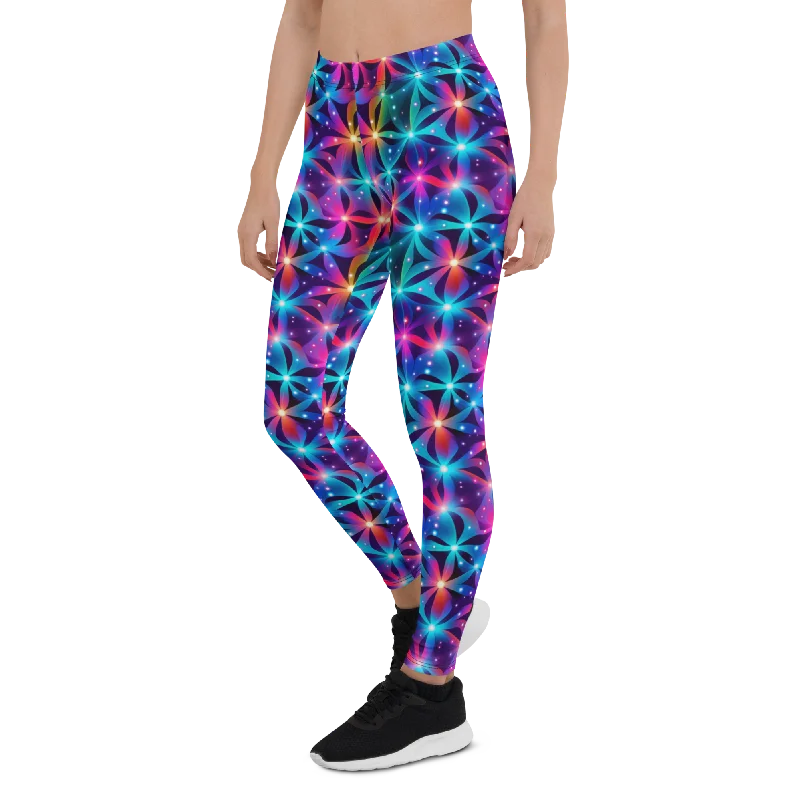 Comfortable Full-Length Yoga Pants for Women -Neon Flower Leggings