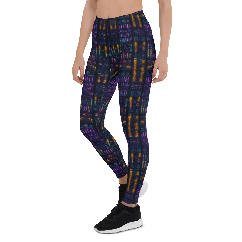 Performance Yoga Pants for Intense Stretching -Neon Hieroglyphics Leggings