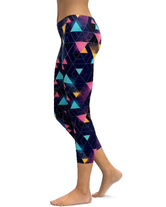 Premium Stretch Yoga Pants -Neon Triangle Rave Capris