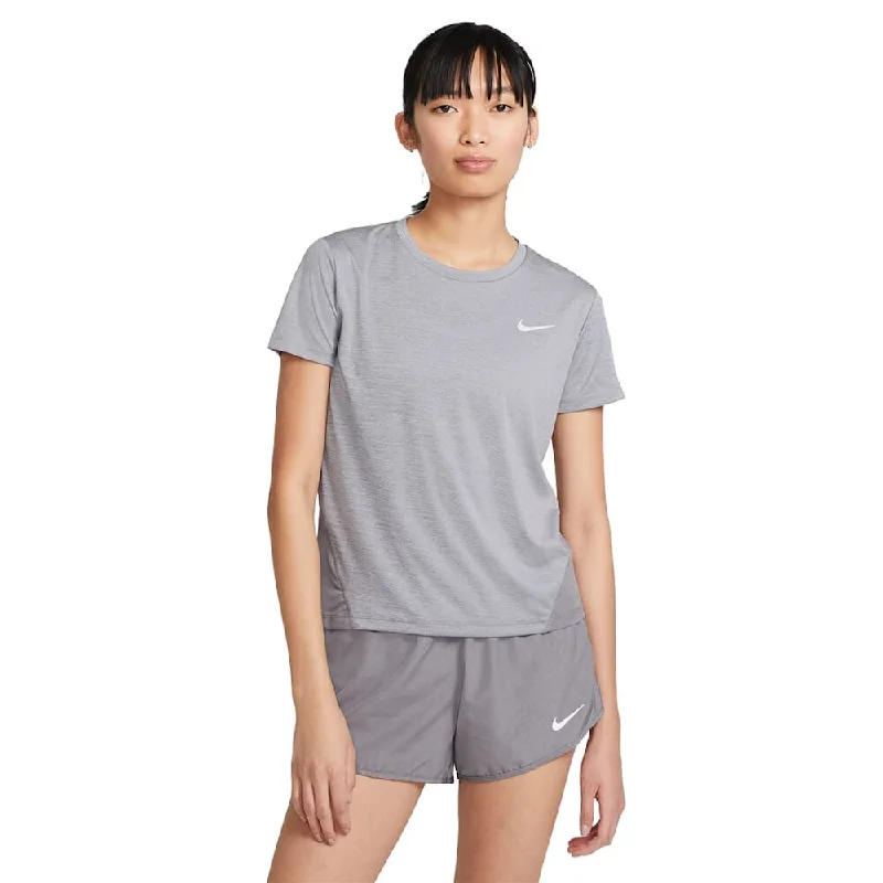 Women's Yoga Tops with Ribbed Fabric -Nike Miler T-Shirt Grey  AJ8121-056 Women's