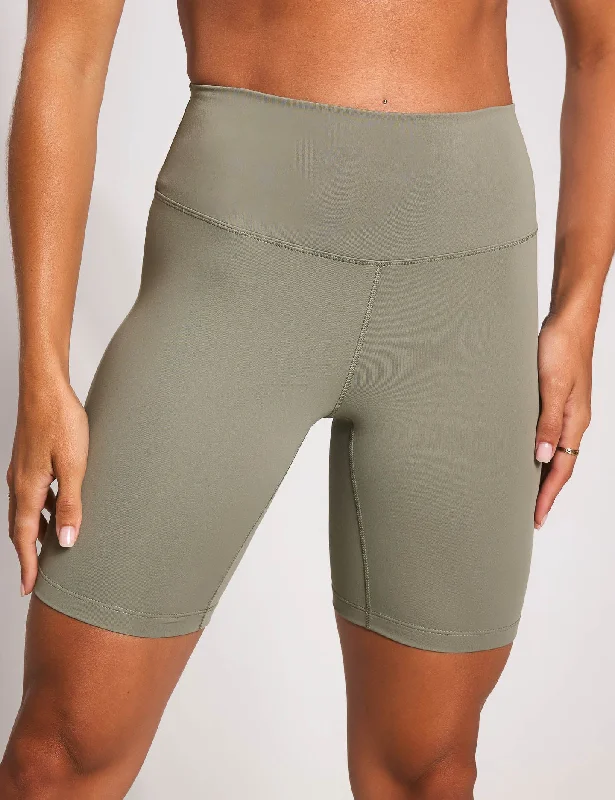 Yoga Shorts for Movement and Flexibility -One High Waisted 8" Biker Shorts - Light Army/Black Yoga Shorts for Movement and Flexibility -One High Waisted 8" Biker Shorts - Light Army/Black