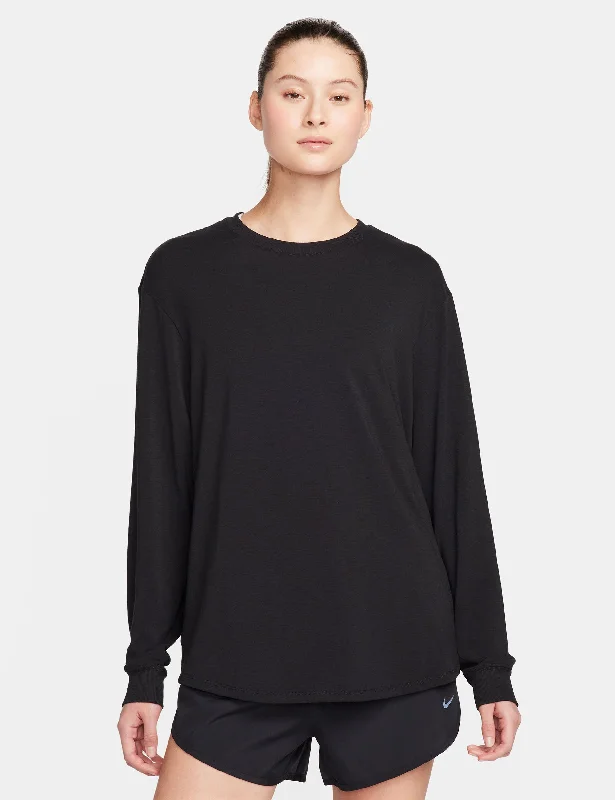 Women's Yoga Tops for Low-Impact Workouts -One Relaxed Dri-FIT Long-Sleeve Top - Black Women's Yoga Tops for Low-Impact Workouts -One Relaxed Dri-FIT Long-Sleeve Top - Black