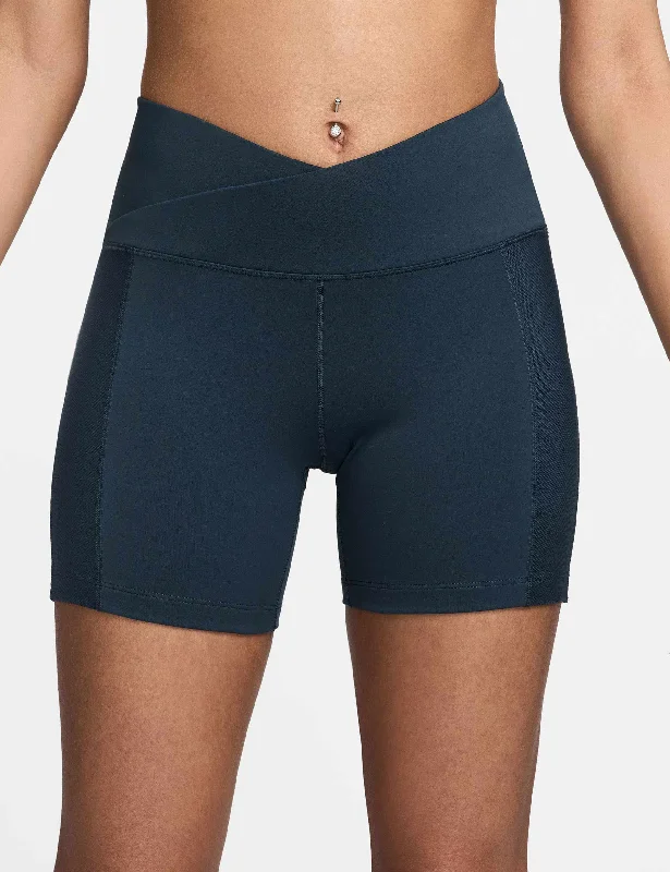 Stretchable Yoga Shorts for Poses and Movement -One Wrap High Waisted 5" Biker Shorts - Armory Navy/Black Stretchable Yoga Shorts for Poses and Movement -One Wrap High Waisted 5" Biker Shorts - Armory Navy/Black