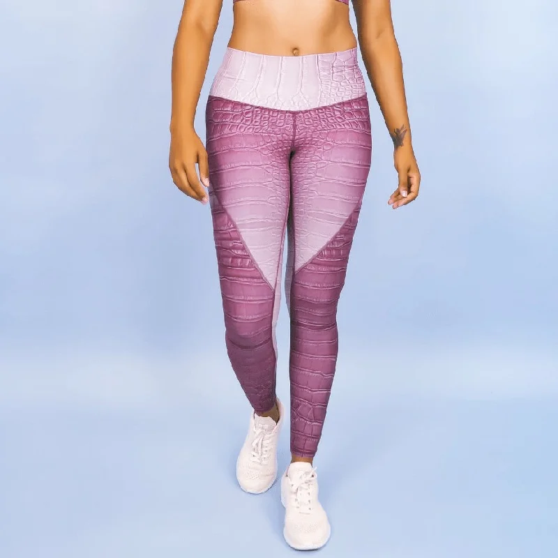 Yoga Pants for Workout and Fitness -Croc High Waisted Slice Legging - Mauve