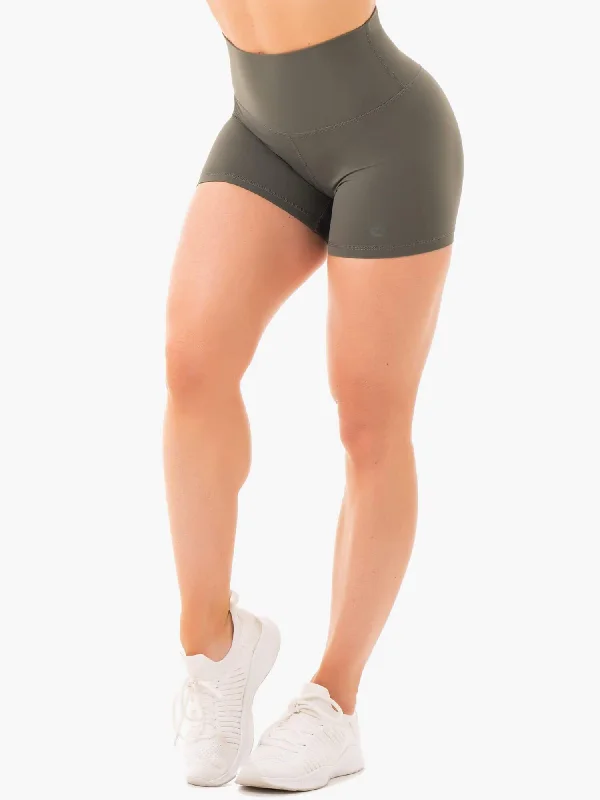 Women's Yoga Shorts for Deep Stretching -NKD High Waisted Shorts - Khaki