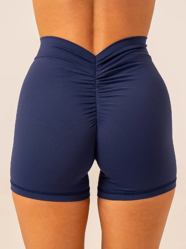 Soft Yoga Shorts for Active Women -NKD V Scrunch Shorts - Navy