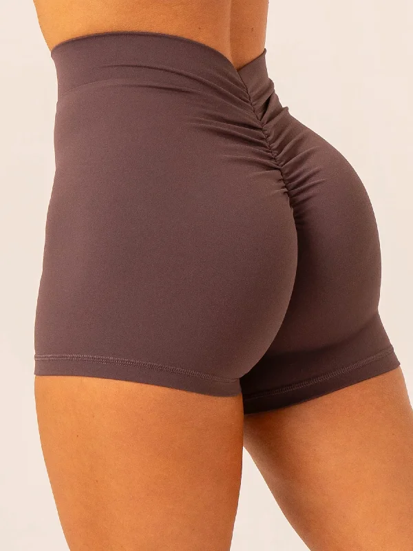Yoga Shorts for Deep Stretch and Yoga -NKD V Scrunch Shorts - Plum