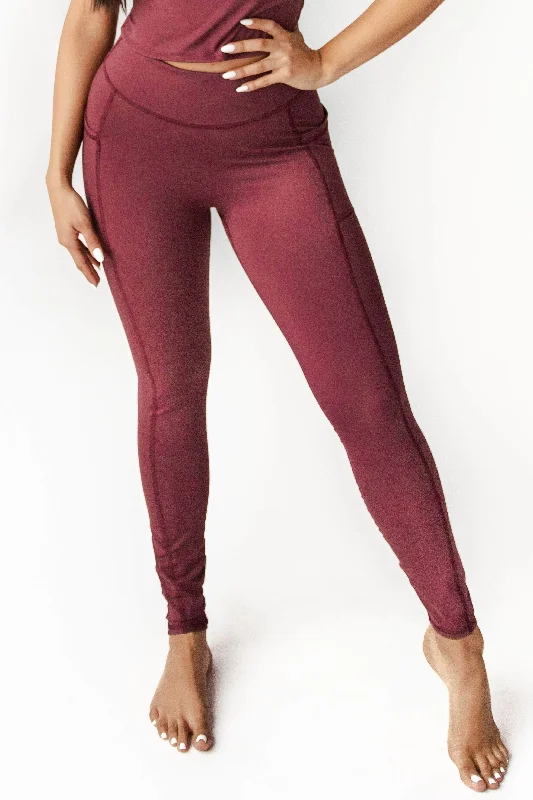 Yoga Pants for Comfort -Non Stop Legging in Maroon by Yoga Democracy