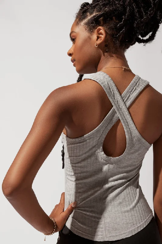 Yoga Tops with Mesh Fabric for Breathability -Not Your Typical Tank - Heather Grey