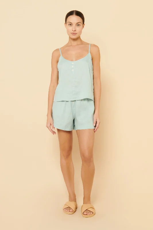 Yoga Shorts for Summer Yoga Classes -Nude Linen Lounge Short- Lagoon