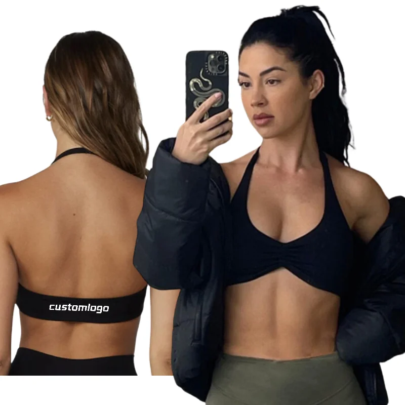 Yoga Tops with Full Coverage -Nude sports halter top yoga vest