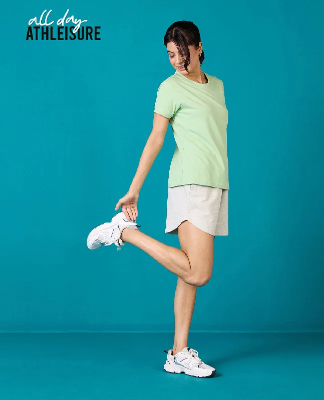 Yoga Shorts for Regular Exercise -Nykd All Day  Knit Terry Shorts - NYLE503 - Ecru melange