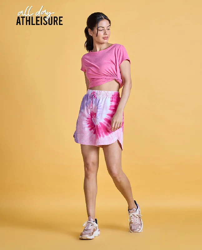 High-Waisted Yoga Shorts for High Support -Nykd All Day Printed Terry Shorts - NYAT287 -Pink tie dye High-Waisted Yoga Shorts for High Support -Nykd All Day Printed Terry Shorts - NYAT287 -Pink tie dye