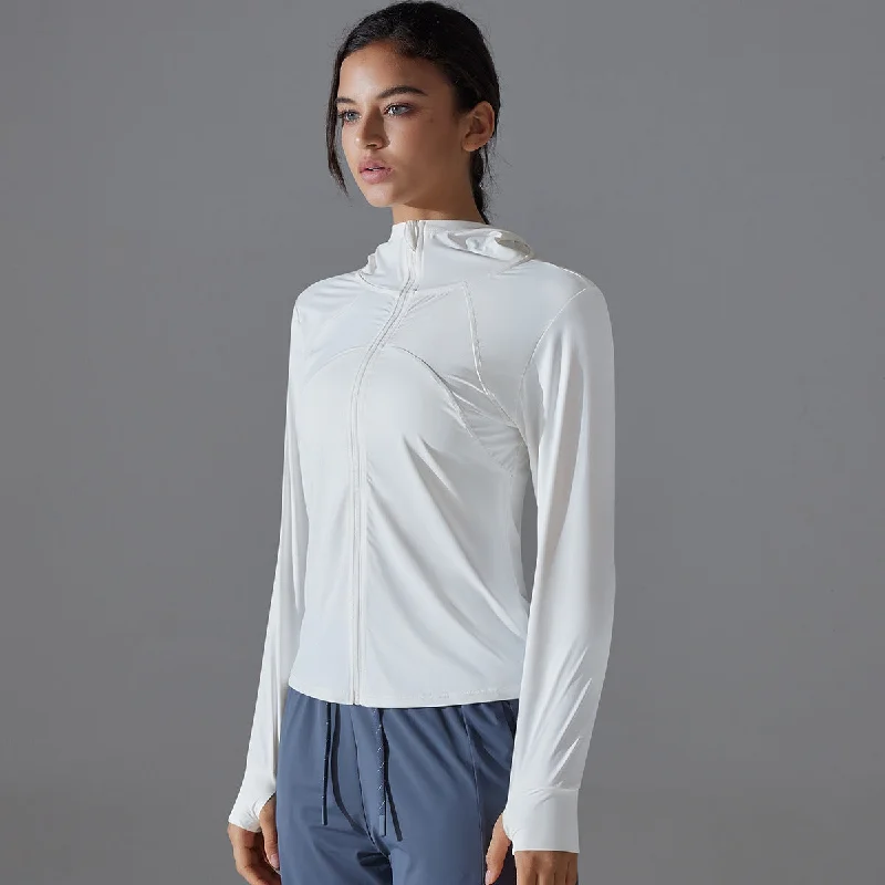Yoga Tops for Yoga and Pilates Workouts -Nylon ice silk  long sleeve slim-fitting sun-proof female summer breathable fitness jacket 3 colors