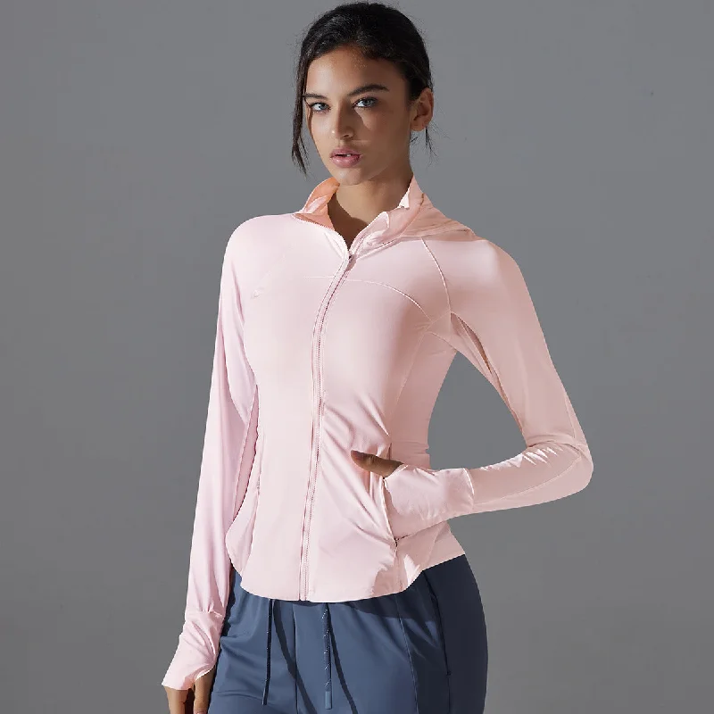 Stylish Yoga Tops with Open Back Design -Nylon ice silk  long sleeve slim-fitting sun-proof female summer breathable fitness jacket 4 colors