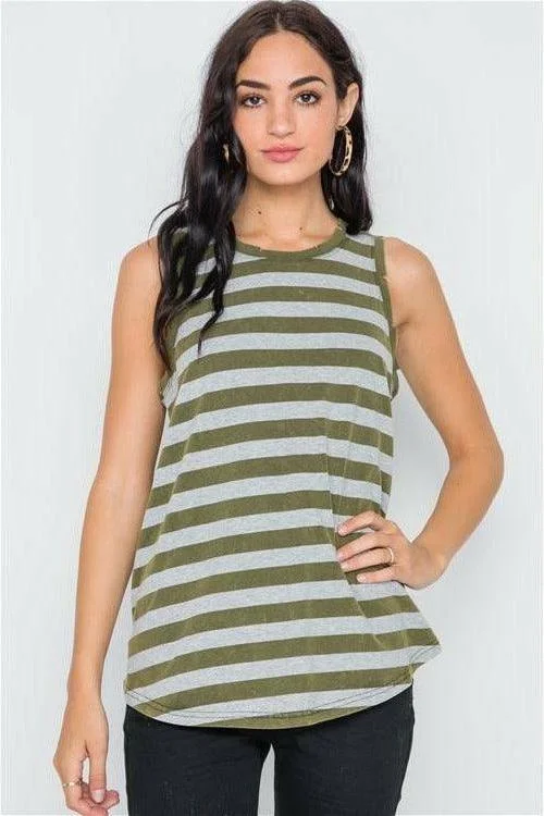 Soft Yoga Tops for Every Practice -Olive Color-Block Distressed Yoga Tank Top