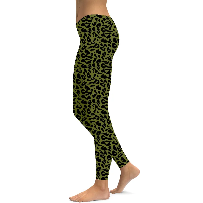 Versatile Yoga Pants -Olive Green Leopard Skin Leggings