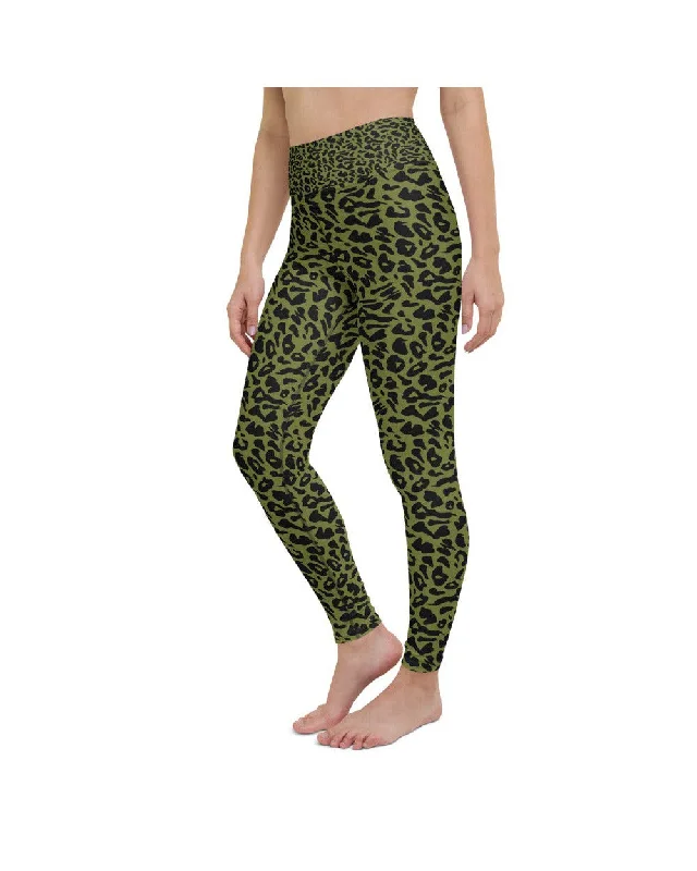 Comfortable Fit Yoga Pants for Flexibility -Olive Green Leopard Skin Yoga Pants