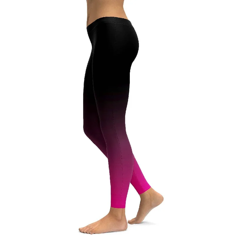Yoga Pants with Seamless Waistband -Ombre Black to Pink Leggings