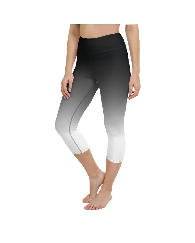 Best Fit Yoga Pants for Active Movement -Ombre Black to White Yoga Capris