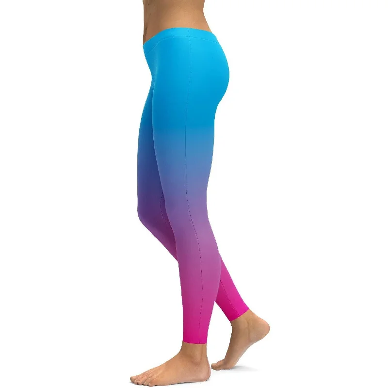 High-Waisted Yoga Pants for Comfort -Ombre Blue to Pink Leggings