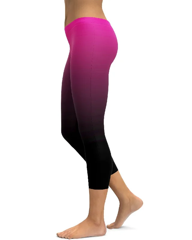 High-Compression Yoga Pants for Strength -Ombre Pink to Black Capris