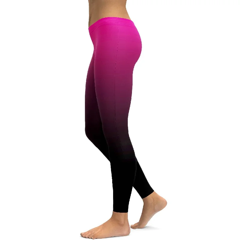 Soft, High-Waisted Yoga Pants for Comfort -Ombre Pink to Black Leggings