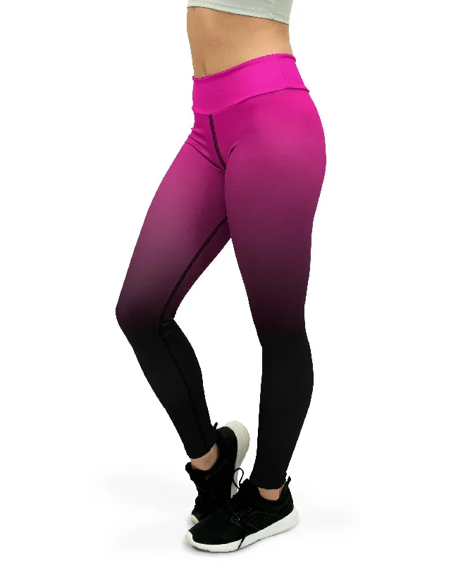 Yoga Pants with Flat Waistband for Comfort -Ombre Pink to Black Yoga Pants