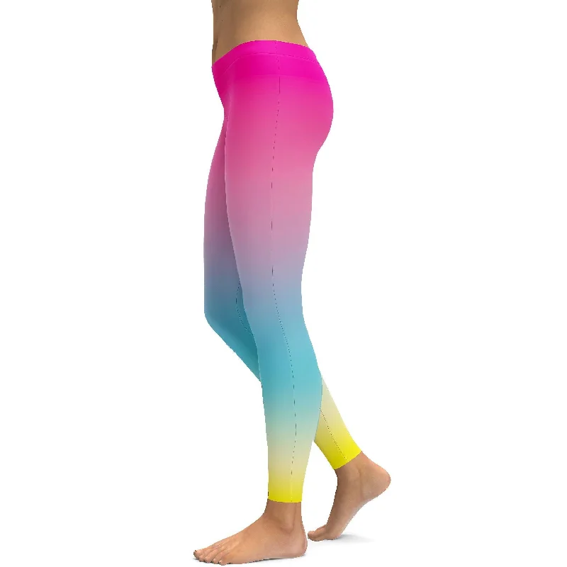 Full-Waist Yoga Pants -Ombre Pink to Yellow Leggings