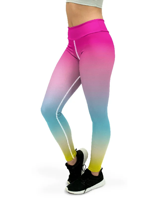Stylish Yoga Pants with High Waist -Ombre Pink to Yellow Yoga Pants