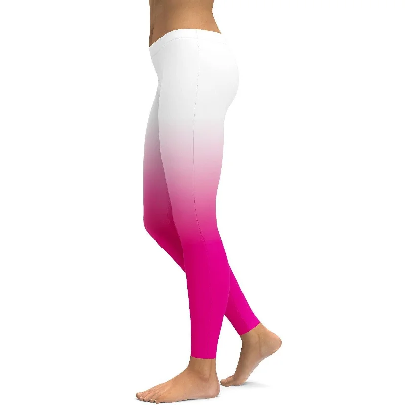 Yoga Pants for Meditation -Ombre White to Pink Leggings