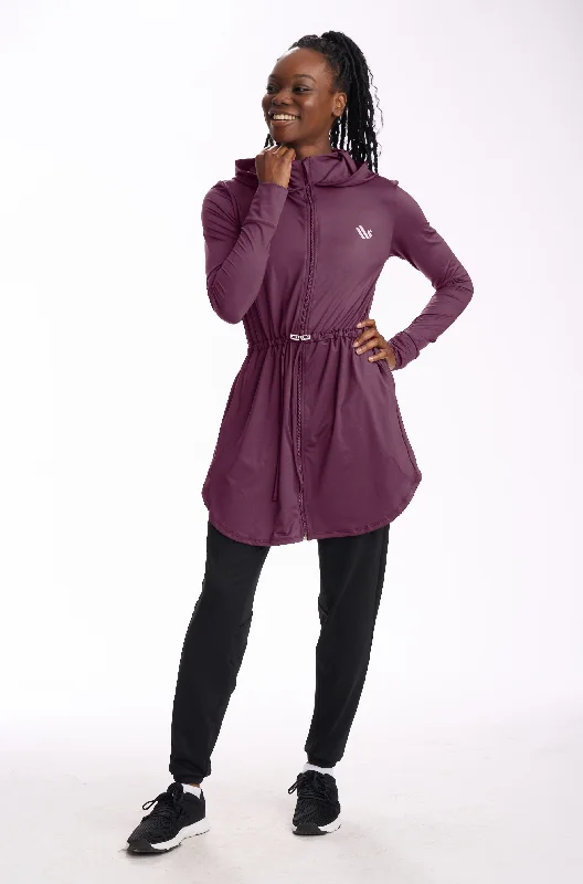 Breathable Yoga Tops for Hot Yoga Practice -On-The-Go Jacket Amaranth