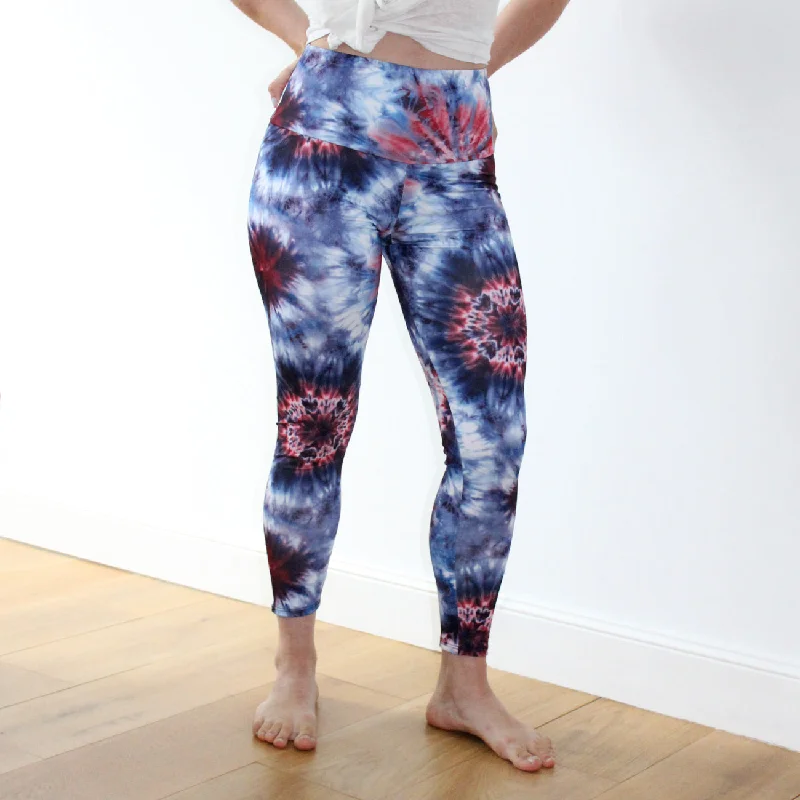 Sports Yoga Pants -Graphic High Rise Midi Leggings - Fourth Tie-Dye