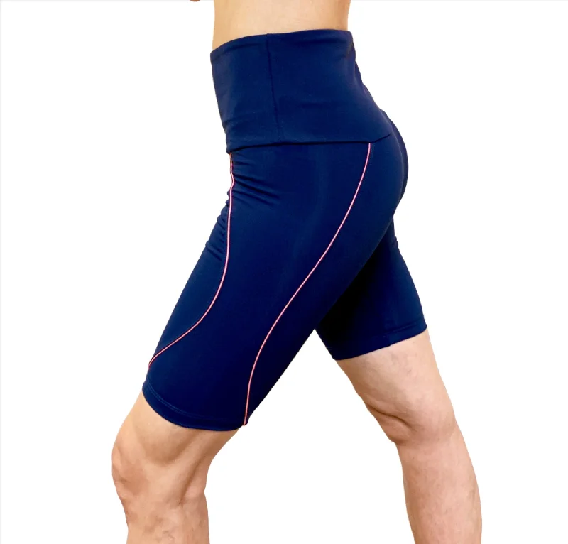 High-Waisted Yoga Shorts for Body Contouring -Onzie Hyper Beam Short 2232 Navy/ Peach