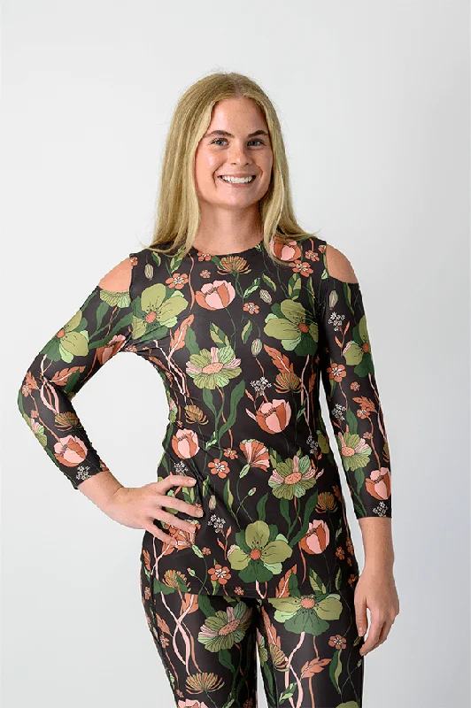 Yoga Tops for Better Posture -Open Shoulder Top - Botanical Garden