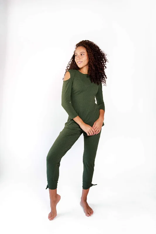 Seamless Yoga Tops for Comfortable Wear -Open Shoulder Top - Forest Green