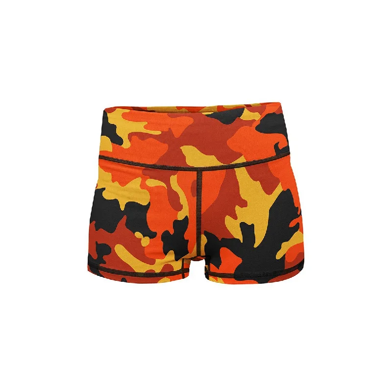 Yoga Shorts for Low-Impact Exercise -Orange Camo Yoga Shorts