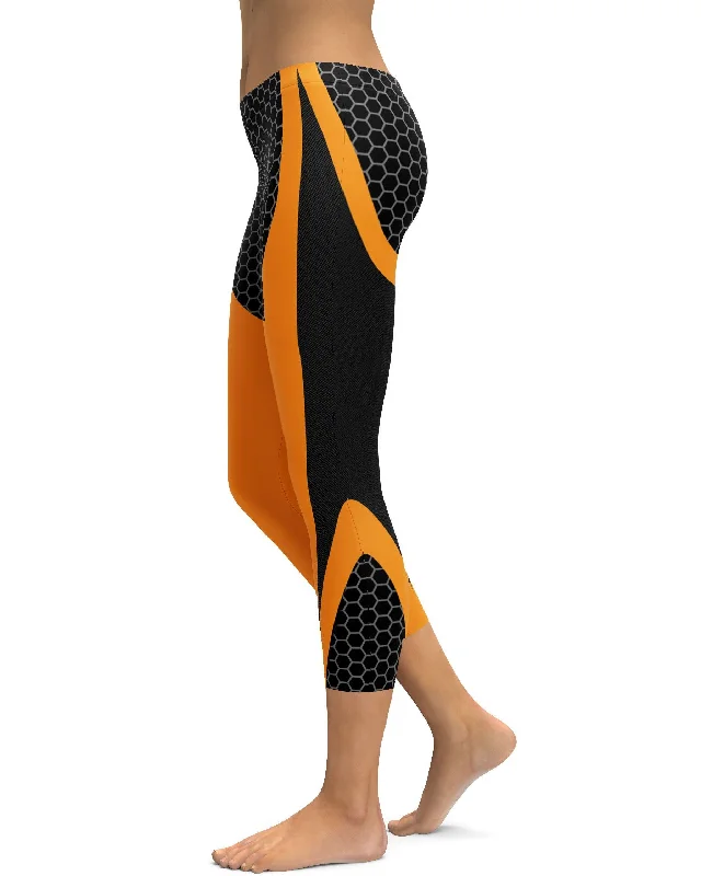 Yoga Pants for Relaxation Poses -Orange Honeycomb Carbon Capris