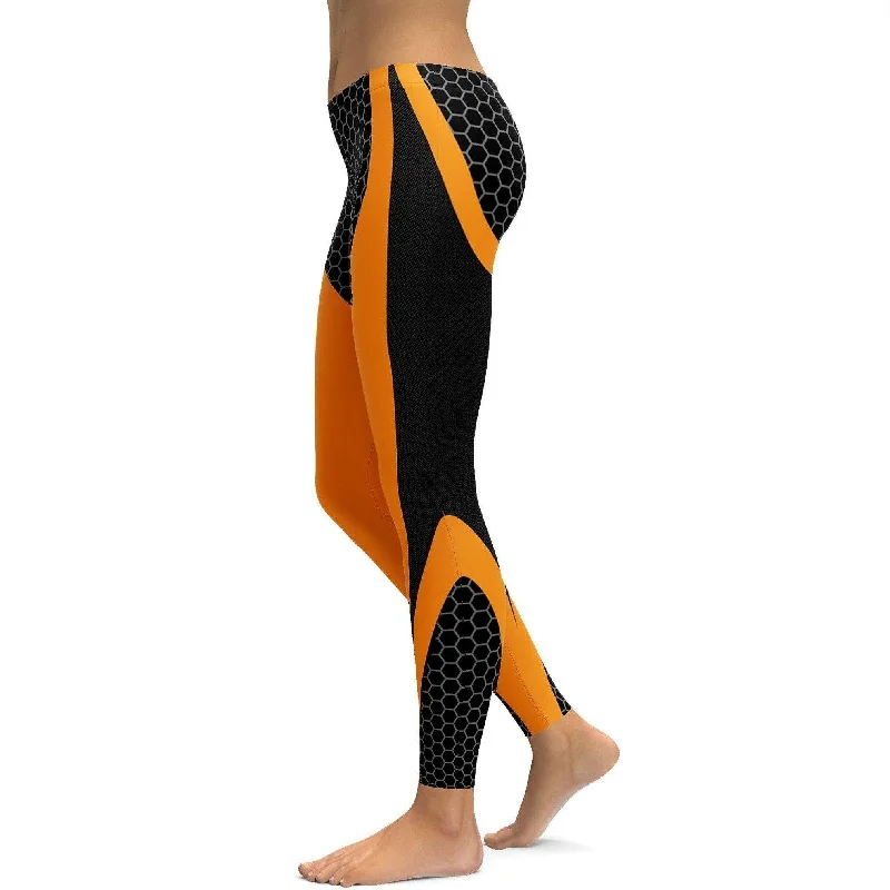 Best Yoga Pants for Stretching -Orange Honeycomb Carbon Leggings