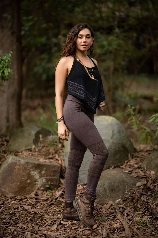 Stylish Leggings for Yoga and Gym -Organic Tribal Leggings - Chocolate