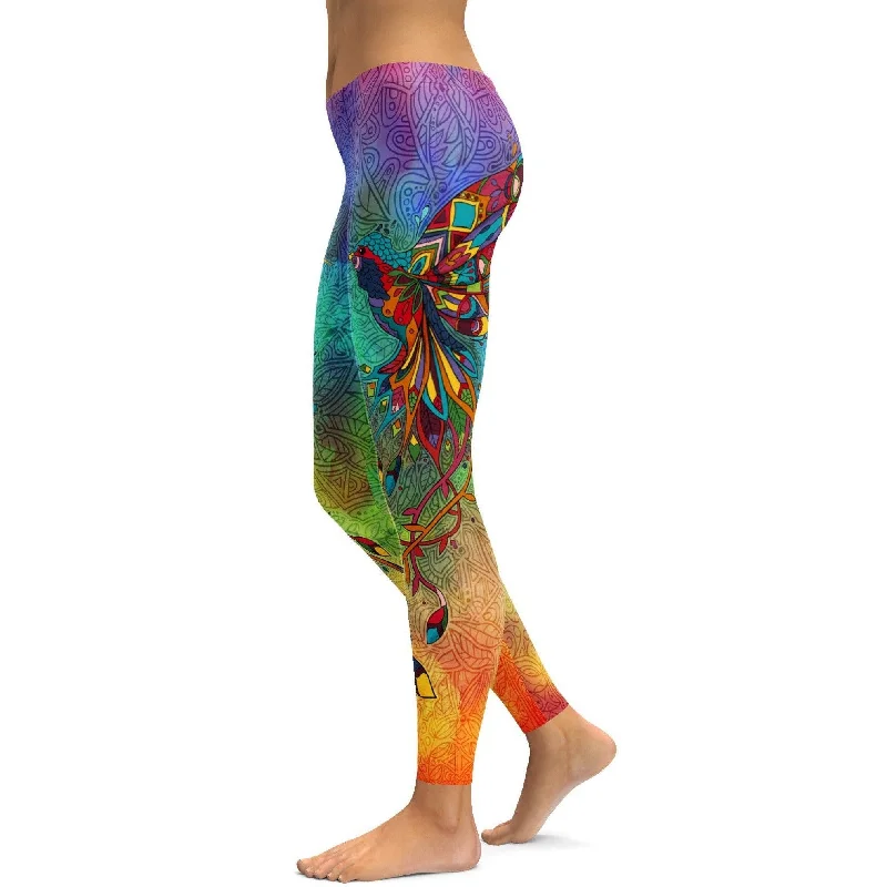 Women's Yoga Pants with Elastic Waistband -Ornamental Hummingbird Leggings