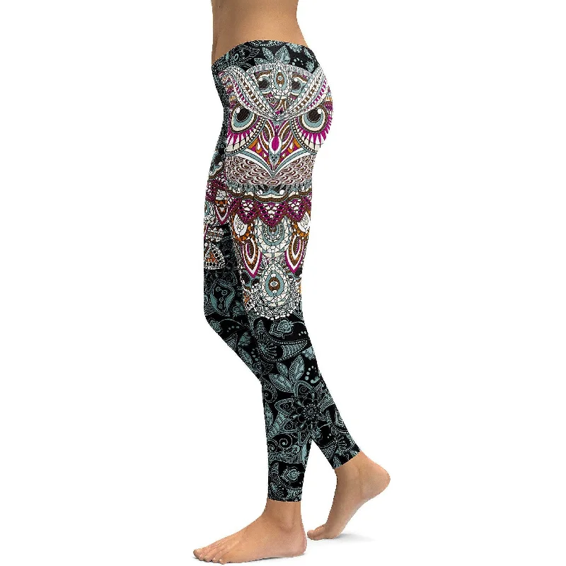 Breathable Yoga Pants for Comfort -Ornamental Owl Leggings