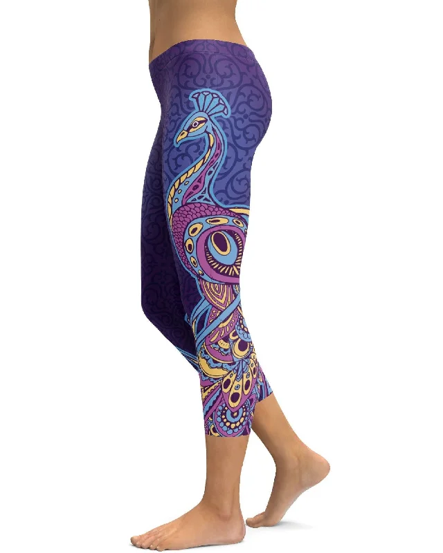 Yoga Pants for Low-Impact Exercise -Ornamental Peacock Capris