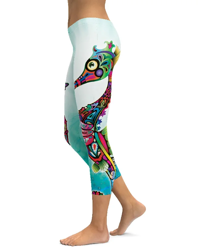 High-Waisted Yoga Pants for Comfort and Fit -Ornamental Seahorse Capris