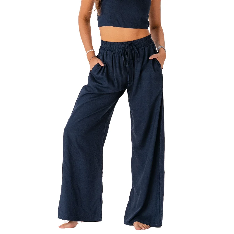 Compression Fit Yoga Pants -Oxford Wide Leg Drawstring Pants