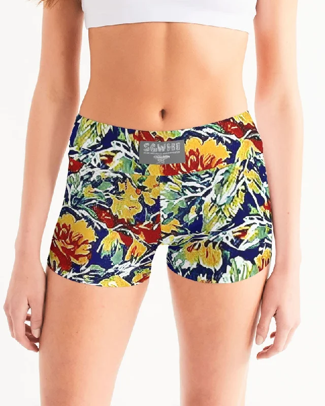 Compression Yoga Shorts for Daily Training -Painted floor design Women's All-Over Print Mid-Rise Yoga Shorts Compression Yoga Shorts for Daily Training -Painted floor design Women's All-Over Print Mid-Rise Yoga Shorts