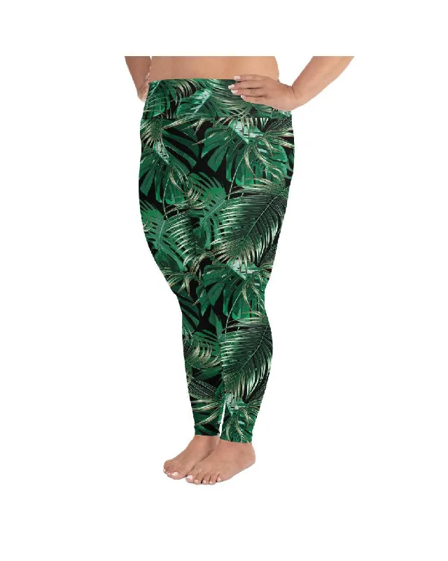 Yoga Pants with Tummy Control -Palm Tree Plus Size Leggings