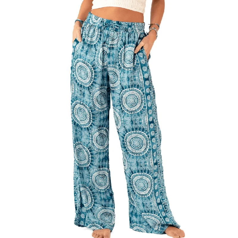 High-Waisted Full-Length Yoga Pants -Palmetto Point Wide Leg Drawstring Pants