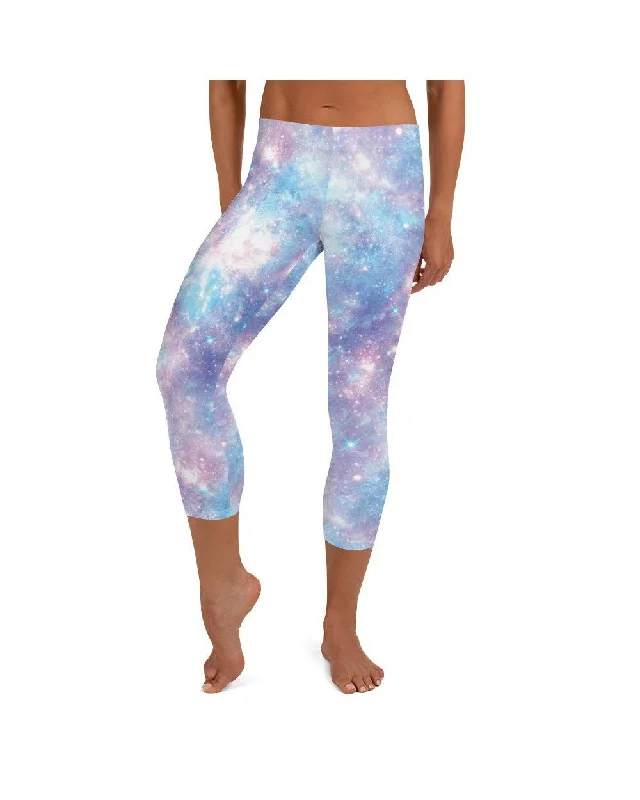 Yoga Pants with Soft Waistband -Pastel Galaxy Capris